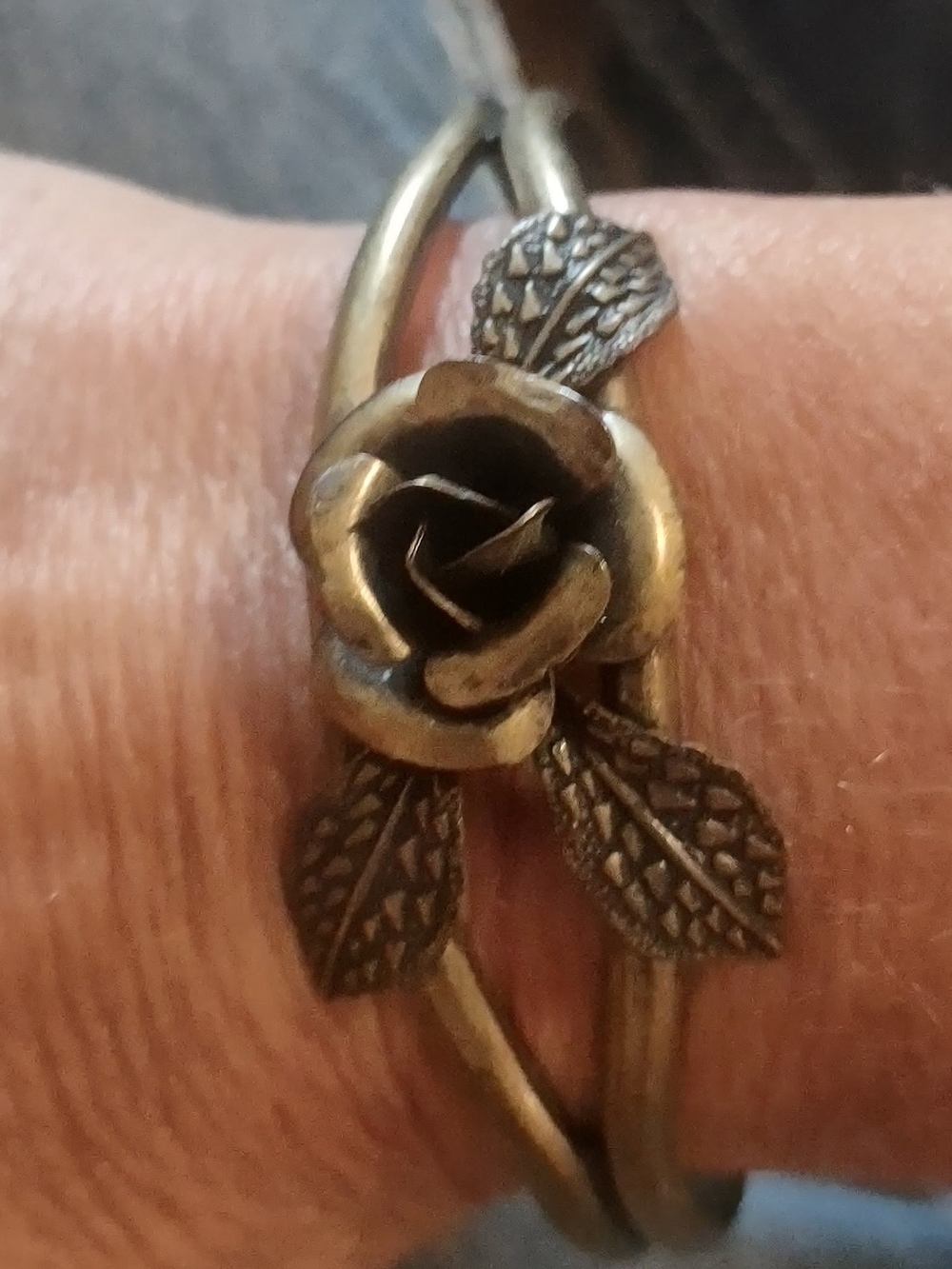 Antique Bronze Rose Cuff Bracelet - Women's Jewelry